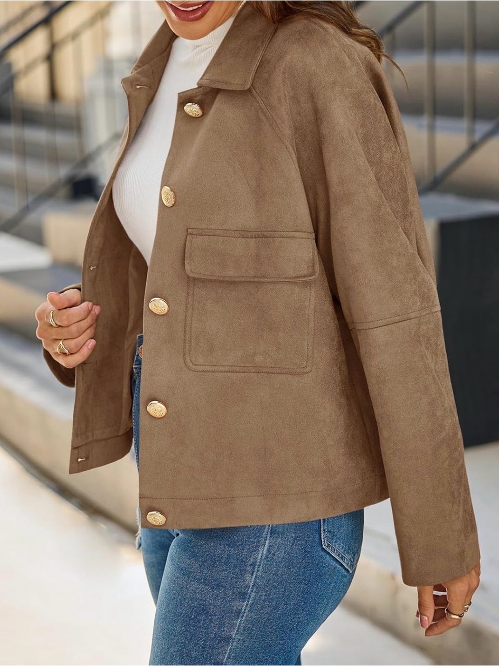 NWT 🤎 Buttoned Faux Suede Jacket - Picture 2 of 14